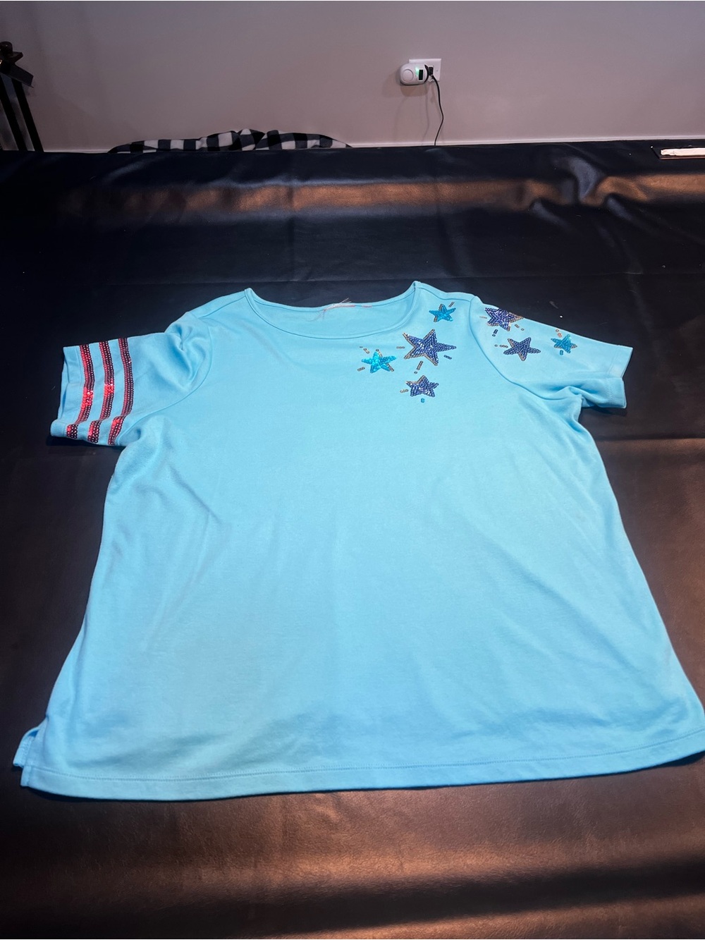 Quacker Factory Sequin Star USA Short Sleeve Top TAGS MISSING SEE PHOTOS